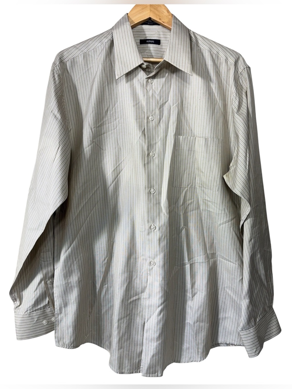 Alfani 100% Silk Collection Long Sleeve Button Striped Button Down | Mens L / 16